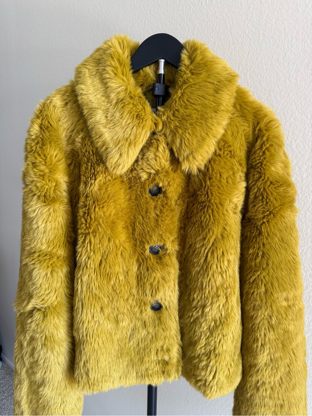 Free People Alice Throw On Faux Fur Jacket Lemon Party Mustard Yellow Size Small